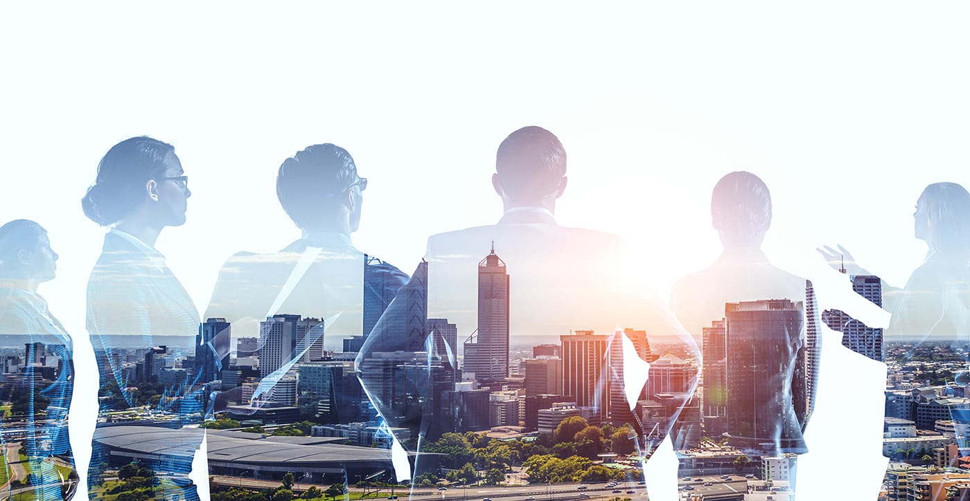 Group of business people outlines with lit background