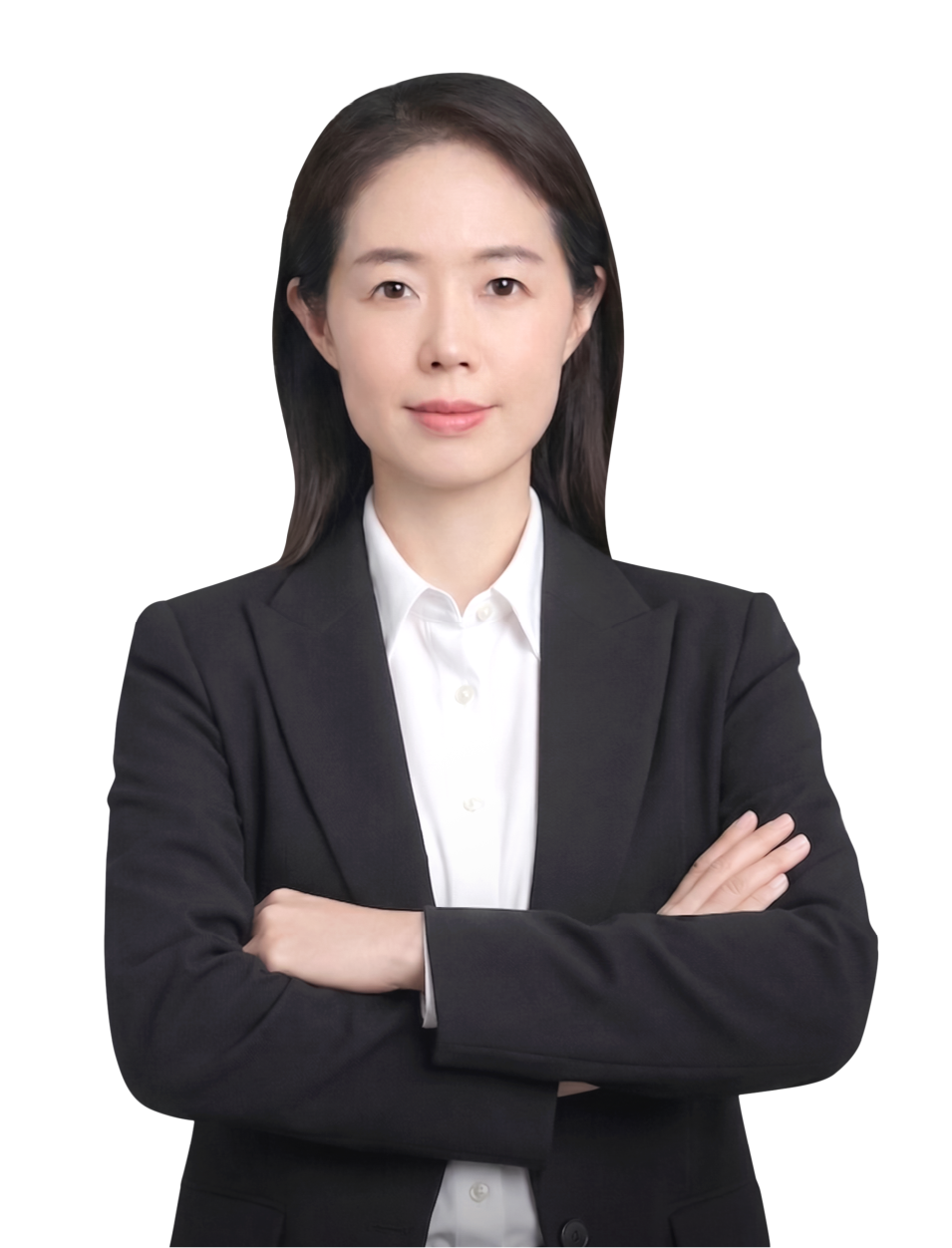 en_강승림 Professional Asian woman in a black blazer with arms crossed, looking at the camera.