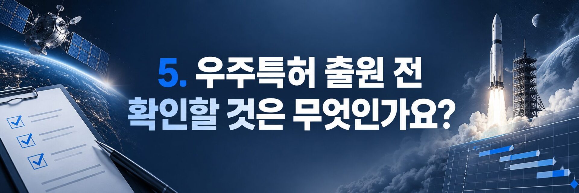 우주특허 출원 전 점검표 배너, 체크리스트와 발사체